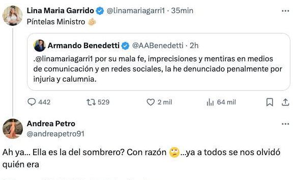 Andrea Petro desenmascara a la senadora Lina María Garrido: “Una voz frustrada que busca protagonismo con mentiras”