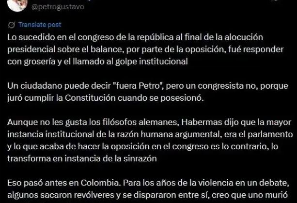 El justo reclamo del derecho constitucional del honorable Presidente Petro. Petro nuestro Santo Salvador Imagen Cortesia © X Gustavo Petro