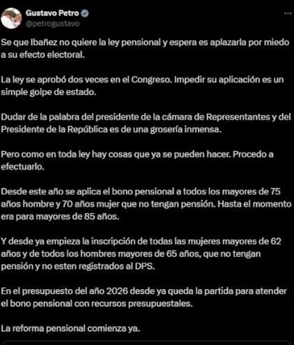 El presidente en su inmensa piedad y majestuosidad decide por decreto activar algunos puntos principales de la reforma pensional, Petro Nuestro Santo Salvador Imagen Cortesia X @petrogustavo