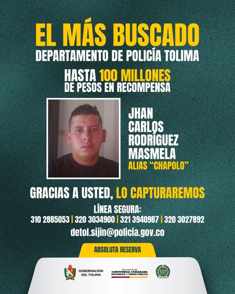 alias chapolo delincuente común que sembró el miedo y extorsiono a muchos en prado tolima y la región circundante Imagen Cortesia Gobernación Del Tolima